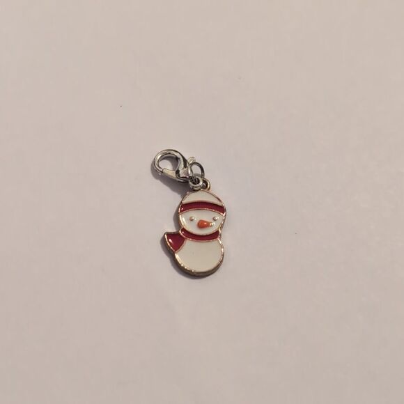 Silver White and Red Enamel‎ Snowman Bracelet Charm - Picture 2 of 4